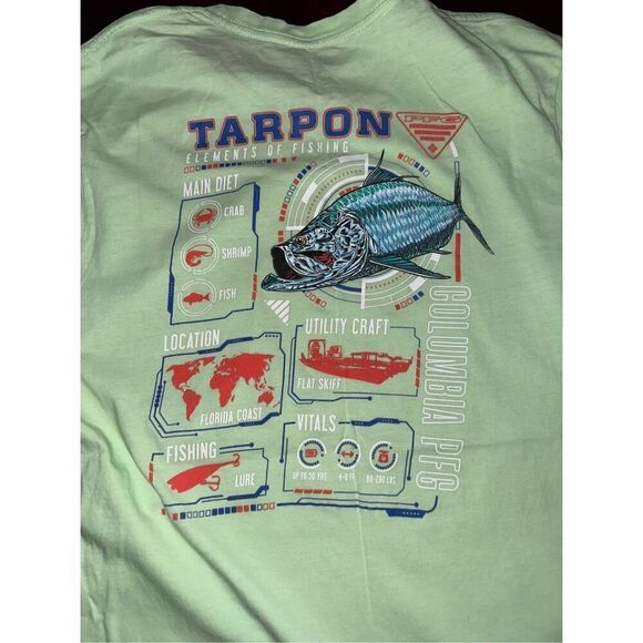 Columbia PFG Light Green Tarpon Fish Mens Short Sleeve Tee Size Large - Picture 3 of 5